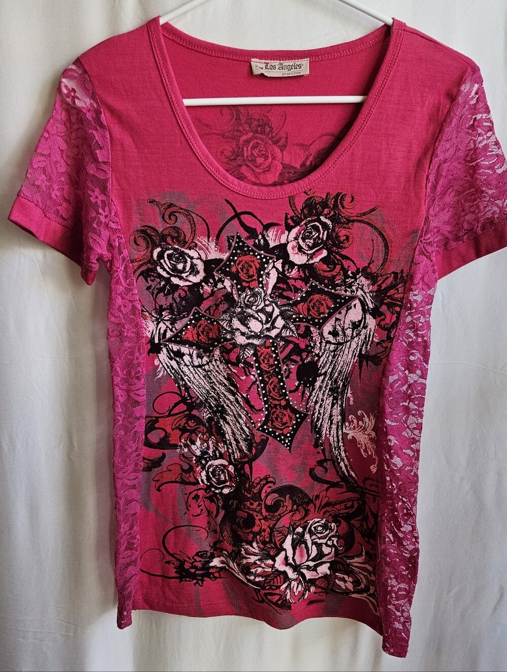 VGT/Y2K Bus Stop Pink Lace Graphic Tee